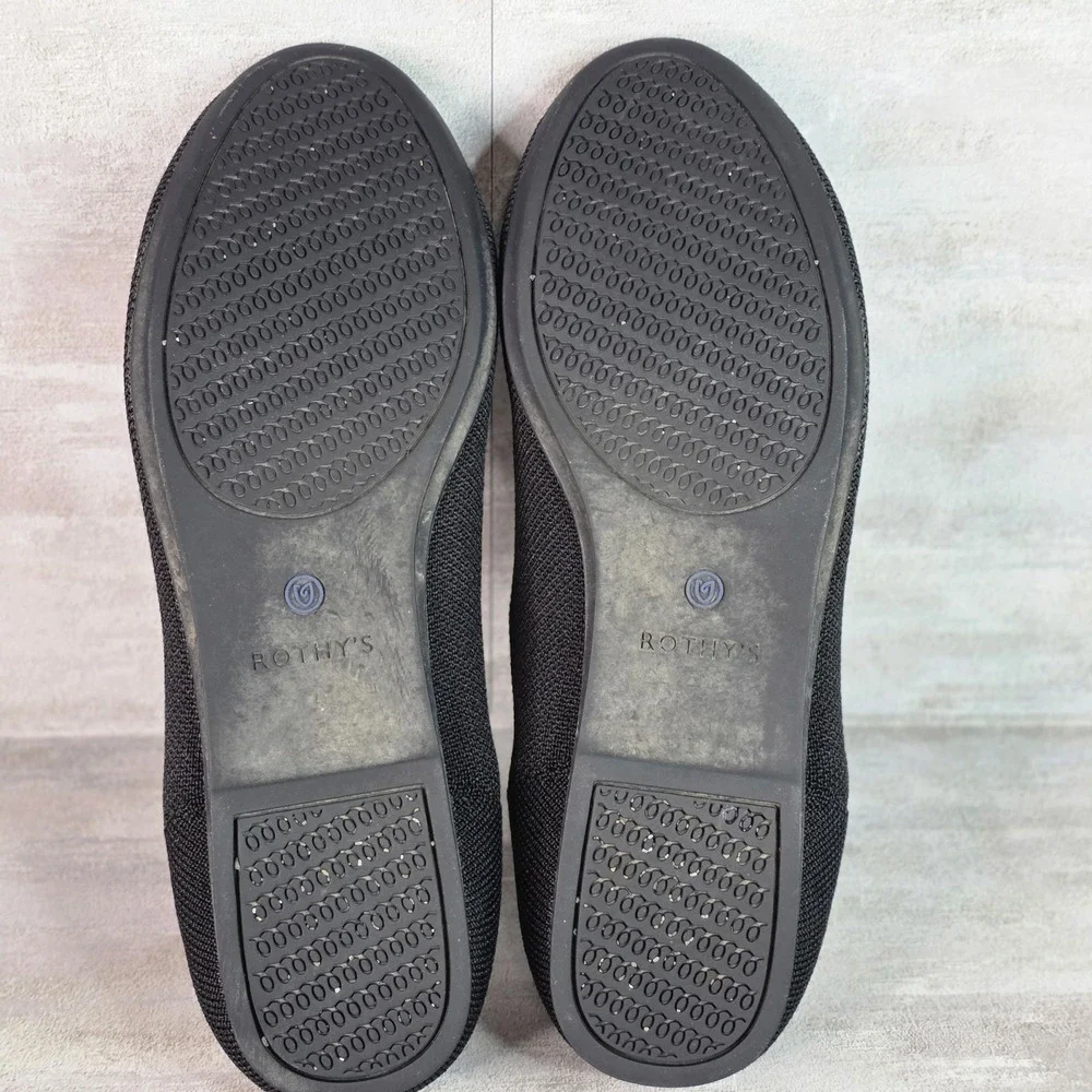 Rothy's Black Knit Slip On Flats Blue Trim Womens Size 9 Washable Comfort